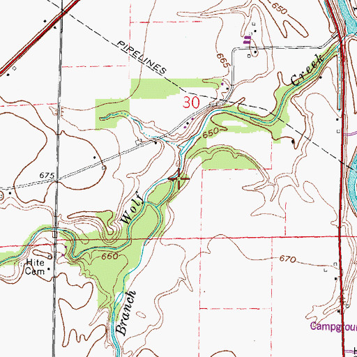 Topographic Map of East Branch Wolf Creek, OH