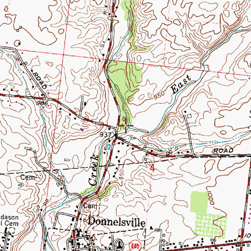 Topographic Map of East Fork Donnels Creek, OH