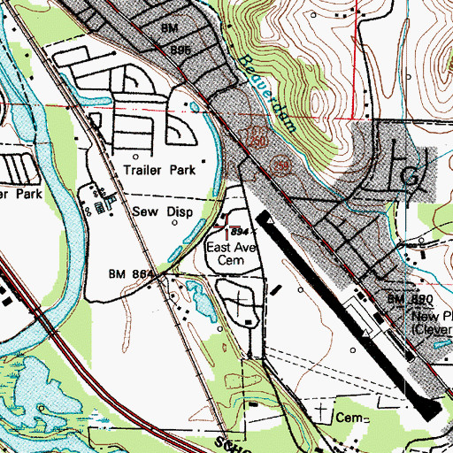 Topographic Map of East Avenue Cemetery, OH