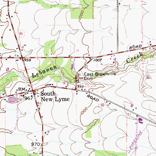 Topographic Map of East Brownville Cemetery, OH