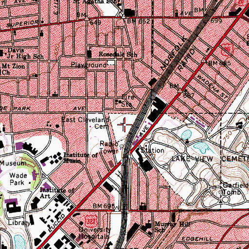 Topographic Map of East Cleveland Township Cemetery, OH
