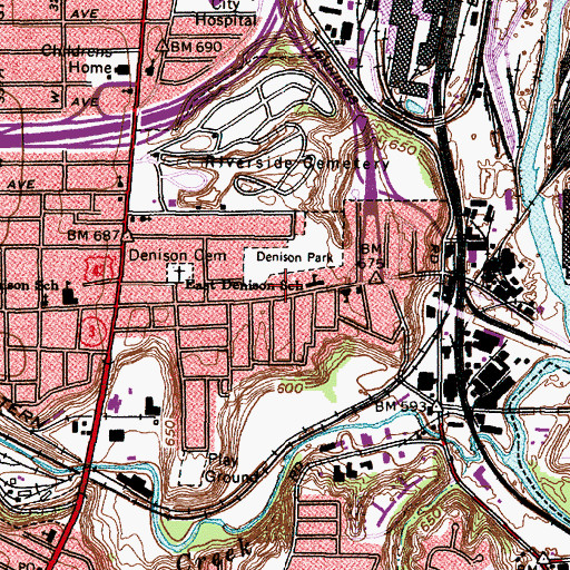 Topographic Map of East Denison School, OH