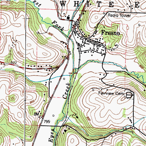 Topographic Map of East Fork White Eyes Creek, OH