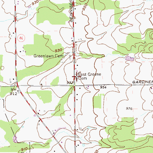 Topographic Map of East Greene Cemetery, OH