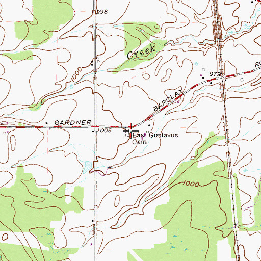 Topographic Map of East Gustavus Cemetery, OH