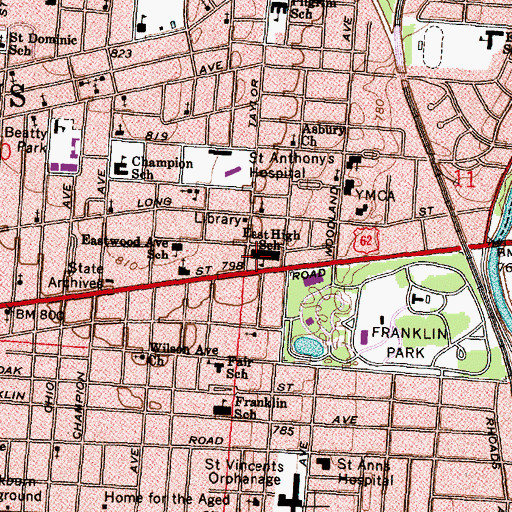 Topographic Map of East High School, OH