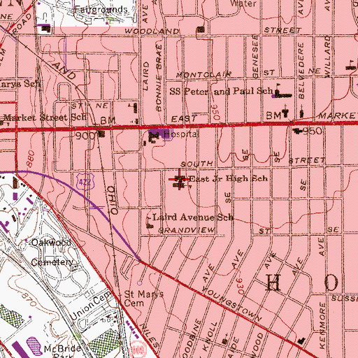 Topographic Map of East Junior High School, OH
