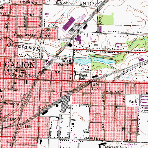 Topographic Map of East School, OH