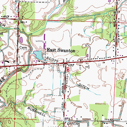 Topographic Map of East Swanton, OH