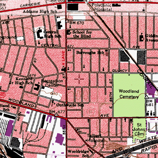 Topographic Map of East Technical High School, OH