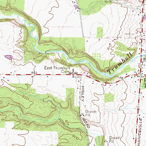 Topographic Map of East Trumbull Cemetery, OH