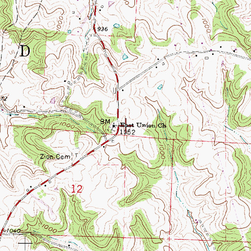 Topographic Map of East Union United Presbyterian Church, OH