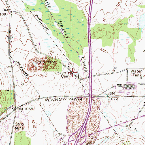 Topographic Map of Easterly Cemetery, OH