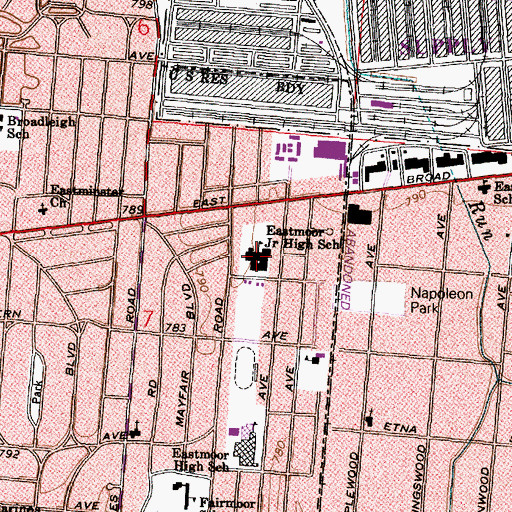 Topographic Map of Eastmoor Junior High School, OH