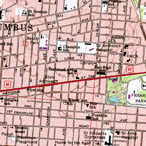 Topographic Map of Eastwood Avenue School, OH