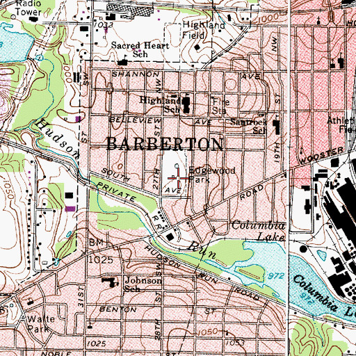 Topographic Map of Edgewood Park, OH