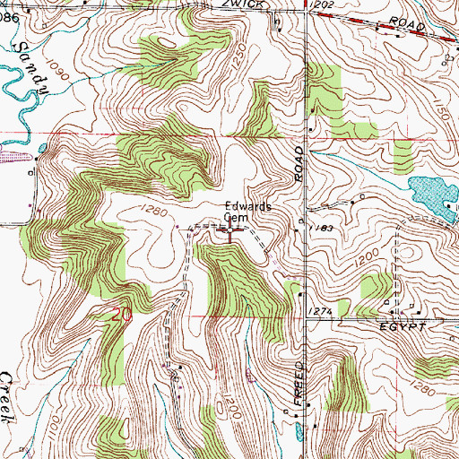 Topographic Map of Edwards Cemetery, OH