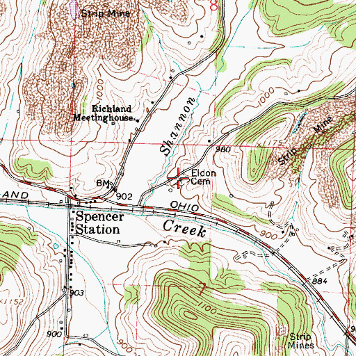 Topographic Map of Eldon Cemetery, OH