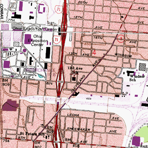 Topographic Map of Eleventh Avenue School, OH