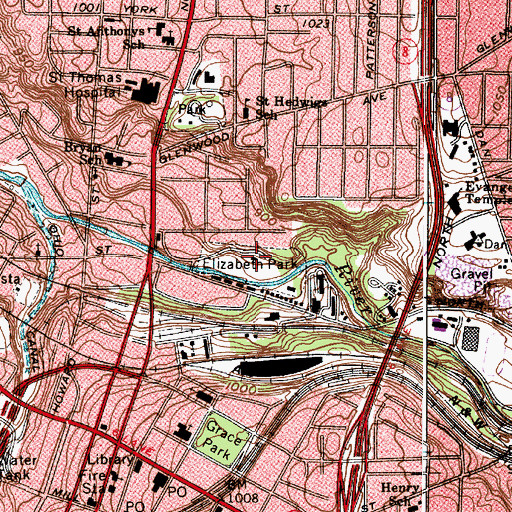 Topographic Map of Elizabeth Park, OH
