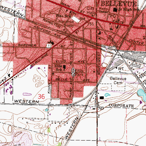 Topographic Map of Ellis Park, OH