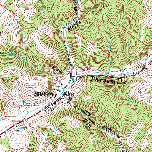 Topographic Map of Ellis Run, OH