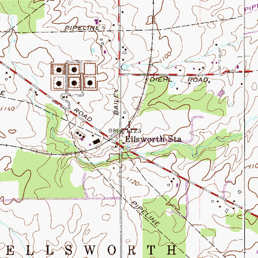 Topographic Map of Ellsworth Station, OH
