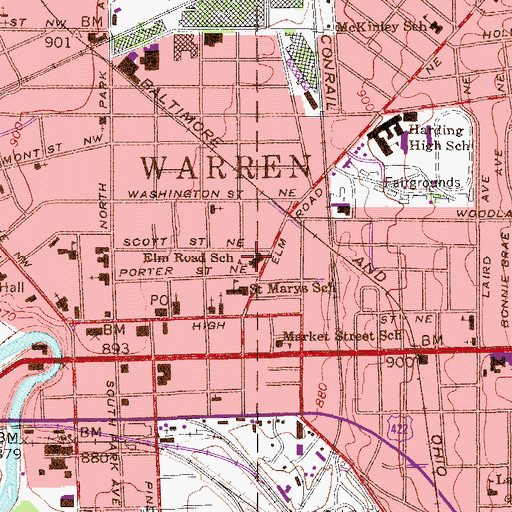 Topographic Map of Elm Road School, OH