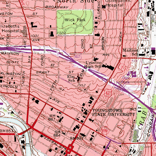 Topographic Map of Elm School, OH