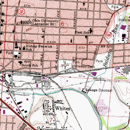 Topographic Map of Elmwood Cemetery, OH