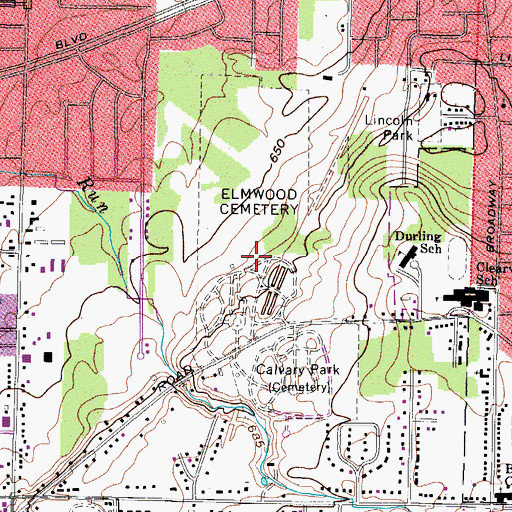 Topographic Map of Elmwood Cemetery, OH