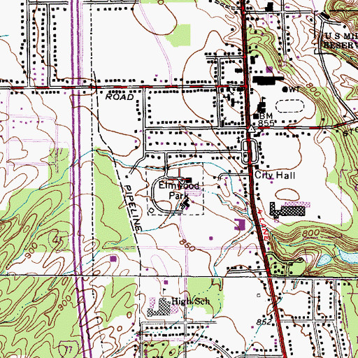 Topographic Map of Elmwood Park, OH