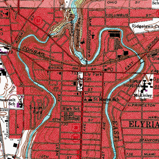 Topographic Map of Ely Park, OH