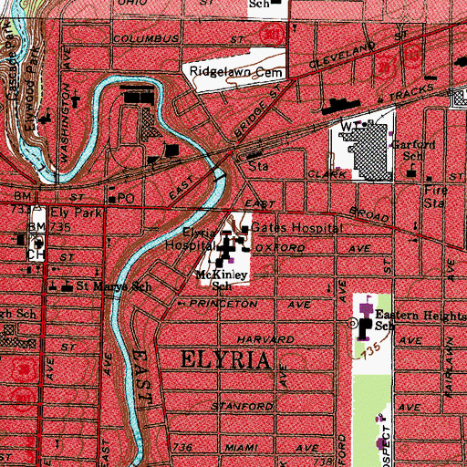 Topographic Map of University Hospitals - Elyria Medical Center, OH