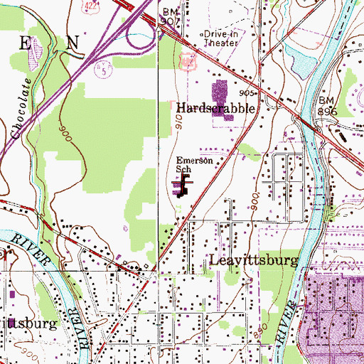 Topographic Map of Emerson School, OH
