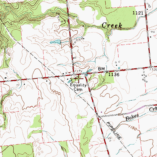 Topographic Map of Equality Cemetery, OH