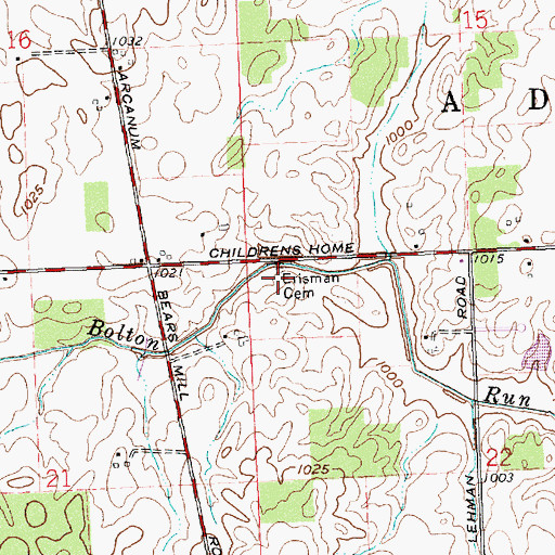 Topographic Map of Erisman Cemetery, OH