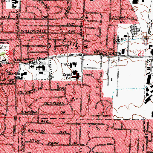 Topographic Map of Ernst School, OH
