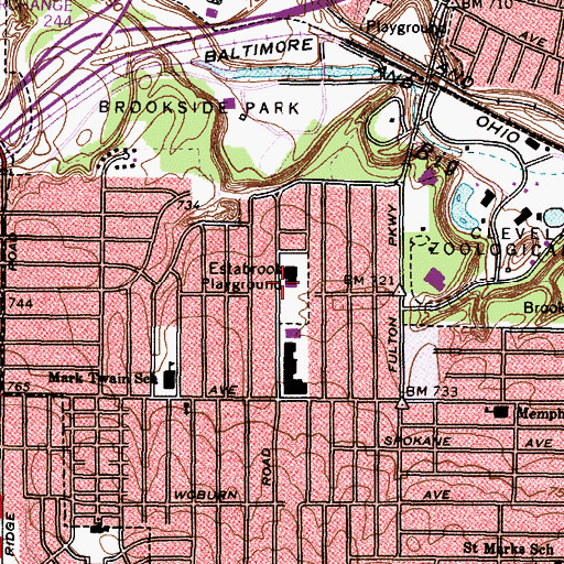 Topographic Map of Estabrook Playground, OH