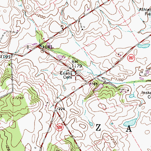 Topographic Map of Euans Cemetery, OH
