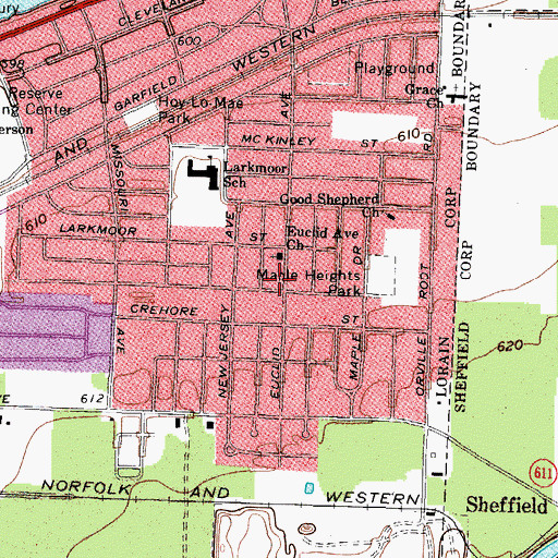 Topographic Map of Euclid Avenue Church, OH