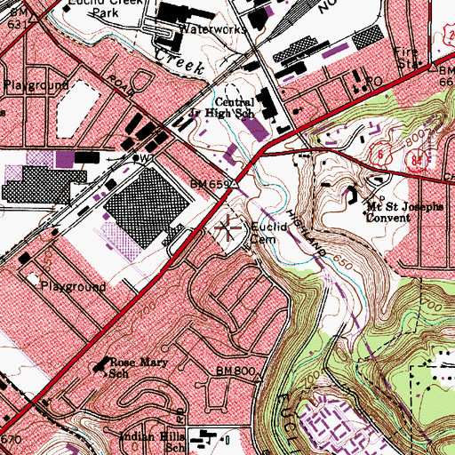 Topographic Map of Euclid Cemetery, OH