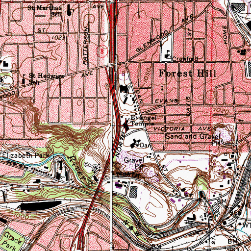 Topographic Map of Evangel Temple, OH