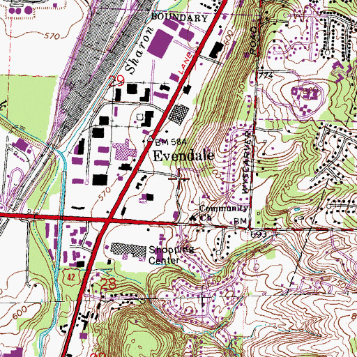 Topographic Map of Evendale, OH