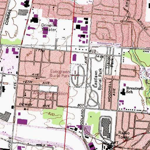 Topographic Map of Evergreen Burial Park, OH