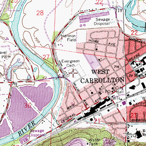 Topographic Map of Evergreen Cemetery, OH