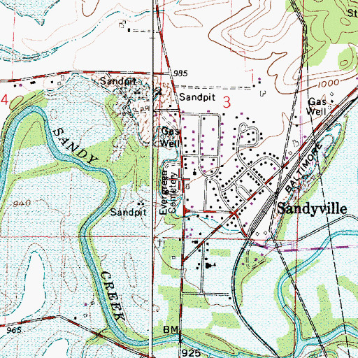 Topographic Map of Evergreen Cemetery, OH
