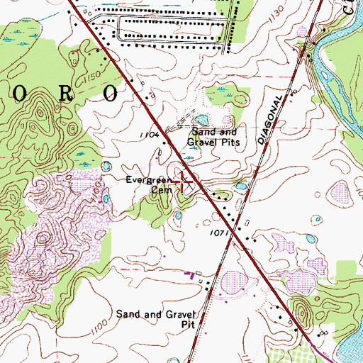 Topographic Map of Evergreen Cemetery, OH