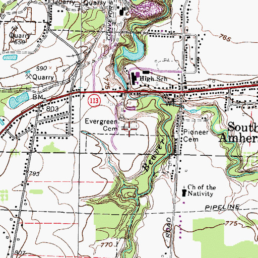 Topographic Map of Evergreen Cemetery, OH
