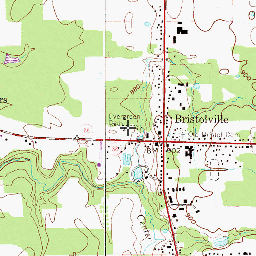 Topographic Map of Evergreen Cemetery, OH